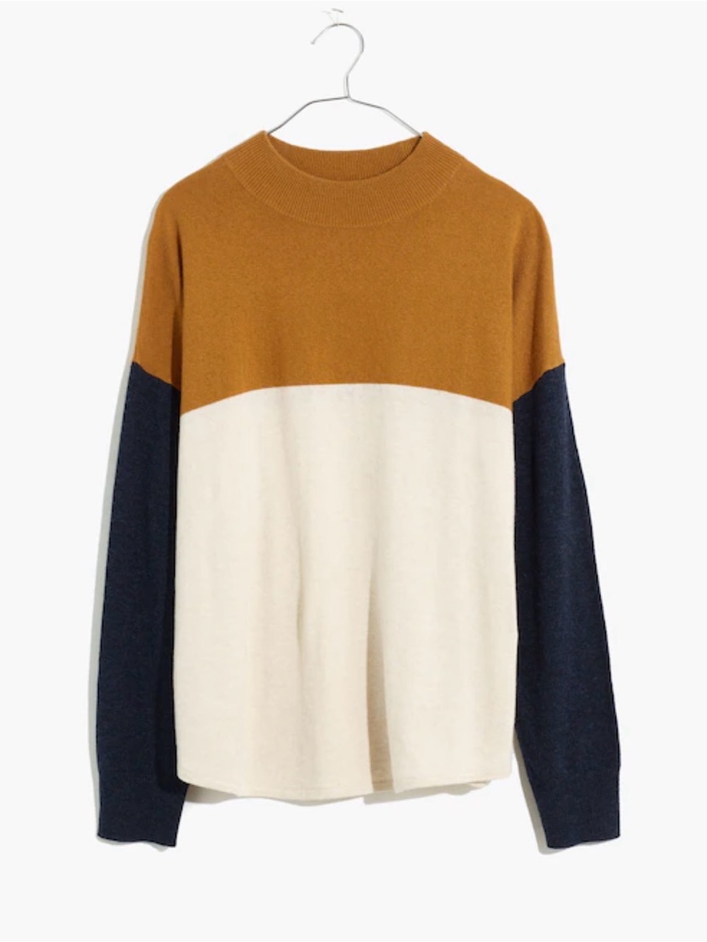 Madewell Colorblock Ashbury Mockneck Sweater Size Small Mustard Cream & Navy